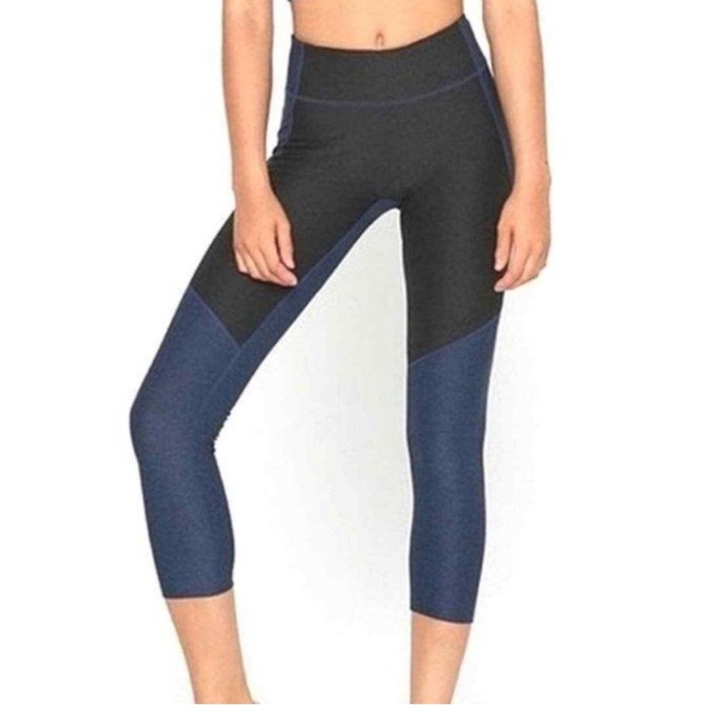 Outdoor Voices Leggings 7/8 Warm Up Blue Black Large Color Block